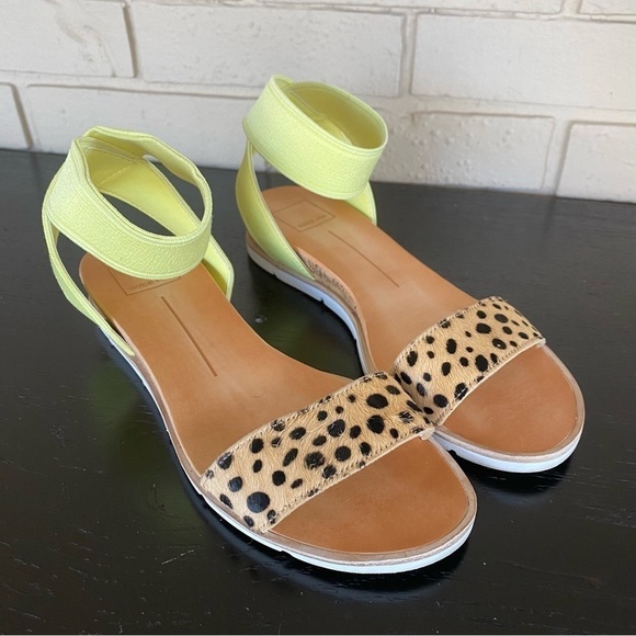 Dolce Vita Womens Vivian Sandals 7.5 M Leopard Ankle Strap Cork Wedge Leather - Picture 2 of 7